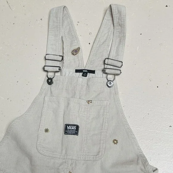 Vans Overalls Womens Medium Corduroy Floral Emroidered Ground Work Skate Party - Picture 3 of 12